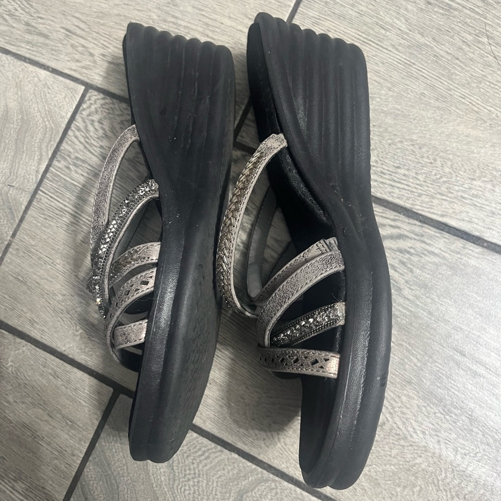 Skechers Wedge Sandals with Silver Strappy Accents
